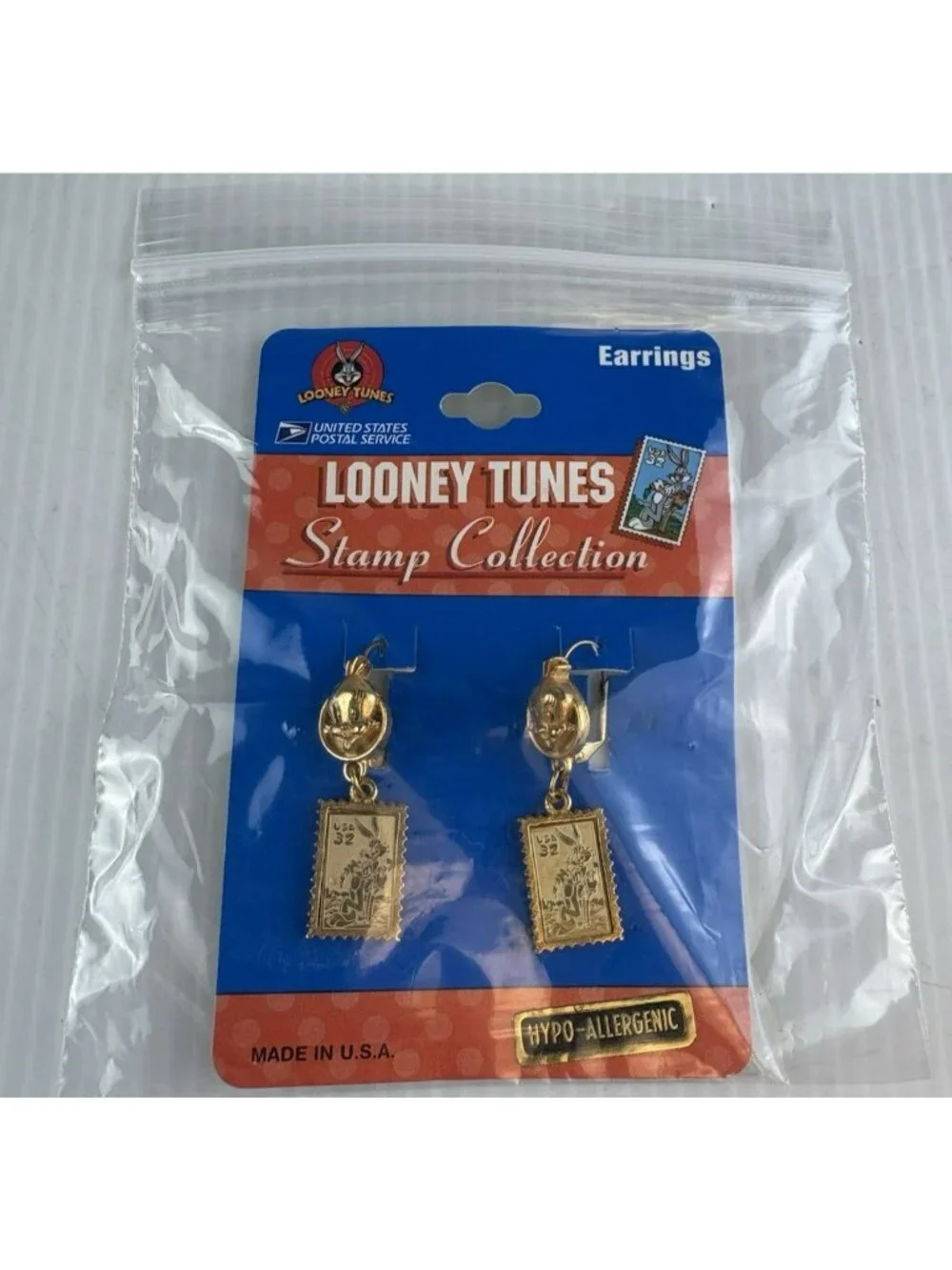 Vtg Earrings 1997 WARNER BROS USPS Bugs Bunny Looney Tunes Jewelry